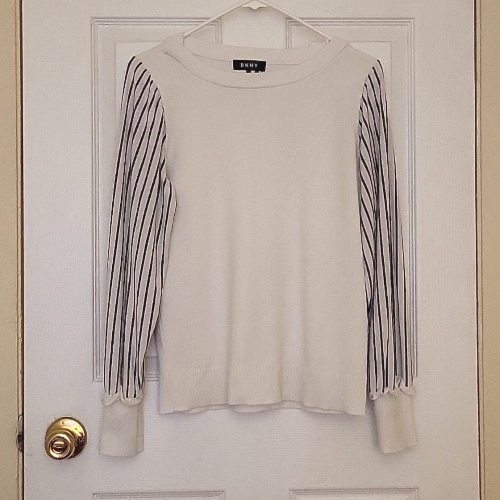 DKNY Long Sleeve Mixed Media Rib Knit Top
